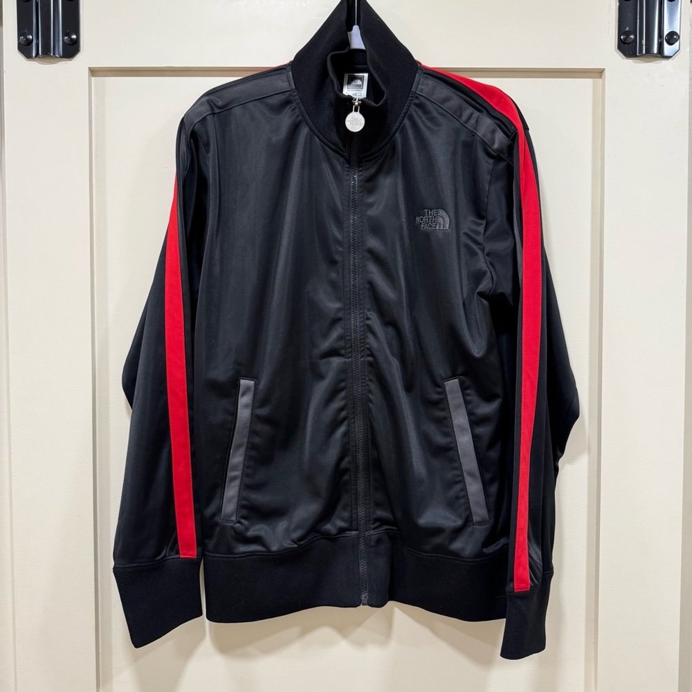 The North Face Men's Black Jacket with Red Stripes